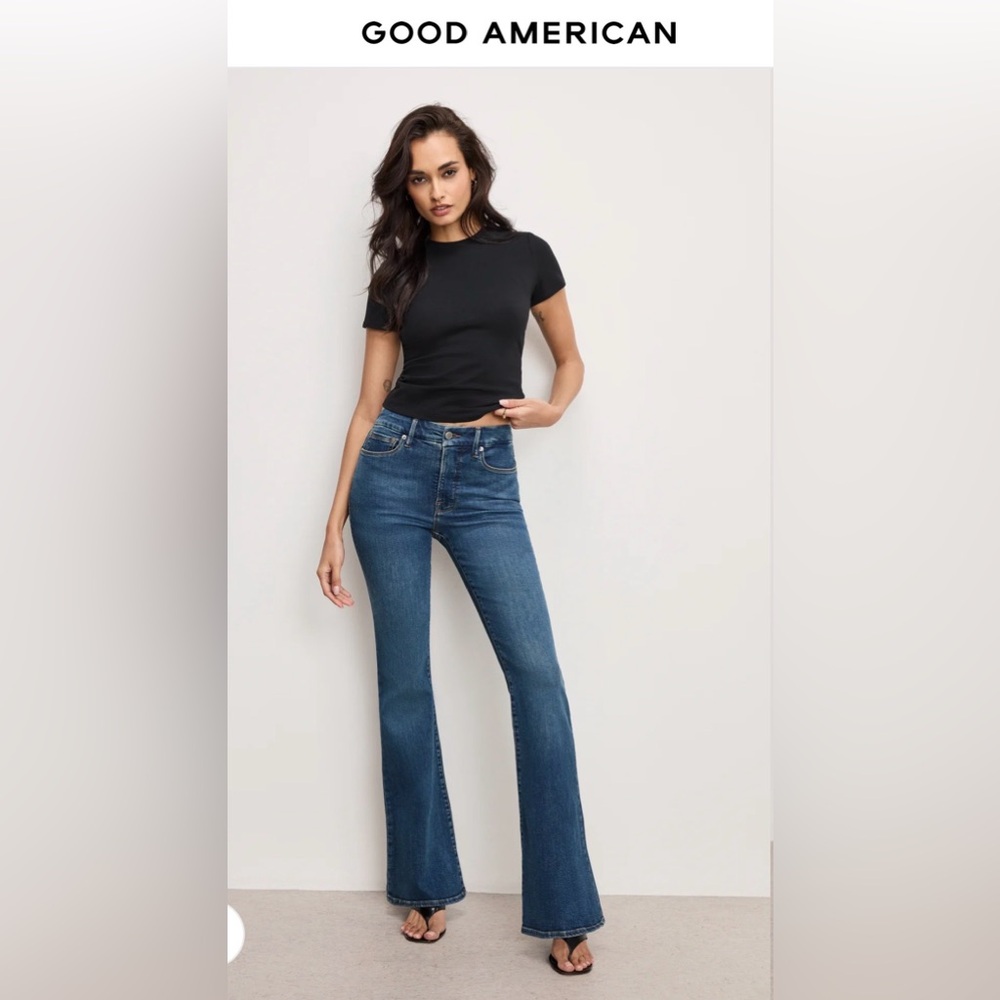 Good American Good Legs Flare Jeans Long Size 1 - Picture 2 of 4